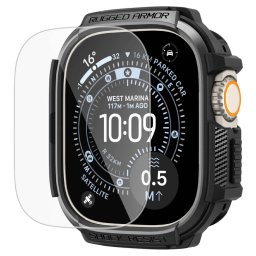 Spigen Rugged Armor Apple Watch Ultra 3 / 2 / 1 49mm tok, kijelzővédő felülettel, matt fekete