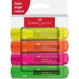 Szövegkiemelő készlet 1-5mm vágott papír dob Faber-Castell 46 fluoreszkáló sárga,narancs,rózsaszín,zöld 4klf. szín