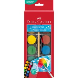 Vízfesték készlet 30mm-es festék gombokkal + ecset Faber-Castell 12klf. szín