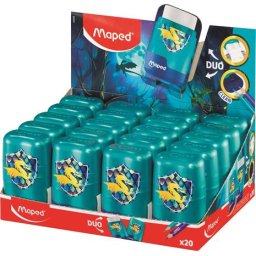 MAPED Hegyező és radír display, kétlyukú, tartályos, MAPED "Connect Dragon", sárkány