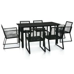 vidaXL 7 részes fekete PVC rattan kültéri étkezőgarnitúra