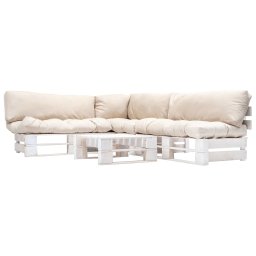 vidaXL 4 részes fa kerti raklap-ülőgarnitúra homokszínű párnákkal