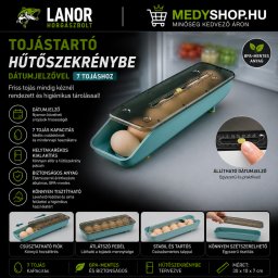 Tojástartó hűtőszekrénybe dátumjelzővel 7 tojáshoz - Kék