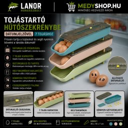 Tojástartó hűtőszekrénybe dátumjelzővel 7 tojáshoz - Zöld
