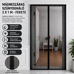 Mágneszáras szúnyogháló 2 x 1 m - Fekete