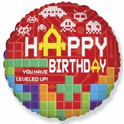 Fólia lufi, 18"/45cm, gömb, Happy Birthday, téglás