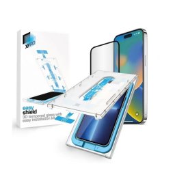 Apple iPhone 15 Pro Max, Kijelzővédő fólia, ütésálló fólia (az íves részre is!), Tempered Glass (edzett üveg), felhelyező készlettel, Xprotector Eady Shield 3D, fekete