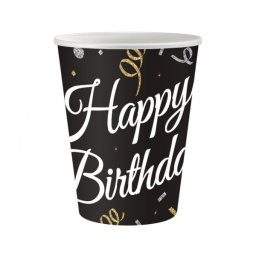 Papír pohár 6 db/cs --Happy Birthday, fekete,