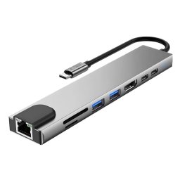 Tech-Protect HB09 Hub adapter USB-C-USB-A-HDMI 4k 60hz, SD/TF, PD100W, RJ45 1000MB/S. ezüst