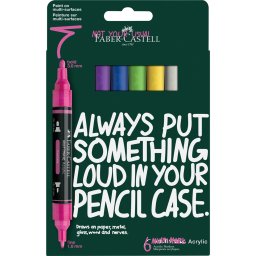 Akril marker készlet,kétvégű MULTIMARK vibráló szín Faber-Castell fehér,fukszia,levélzöld,kék,sárga,levendula 6klf.szín
