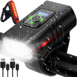 Erős fényű LED-es kerékpár első és hátsó lámpa, vízálló, téglalap alakú, USB-s