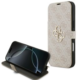 Guess Book 4G Metal Logo Apple iPhone 17 Pro oldalra nyíló tok kártyatartóval, rózsaszín