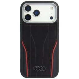 Audi R8 tok valódi bőr MagSafe tok iPhone 17 Pro fekete-piroshoz