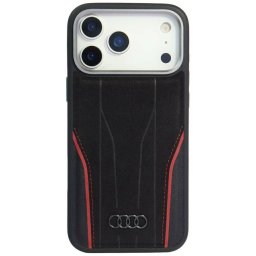 Audi R8 tok valódi bőr MagSafe iPhone 17 Pro Max készülékhez fekete-piros