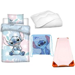 Disney Lilo és Stitch, A csillagkutya Pastel Pink gyerek, ovis ágyneműhuzat, derékalj, tornazsák és paplan/párna szett 100x135 cm 40x60 cm