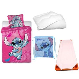 Disney Lilo és Stitch, A csillagkutya Alien Heartbeat gyerek, ovis ágyneműhuzat, derékalj, tornazsák és paplan/párna szett 100x135 cm 40x60 cm