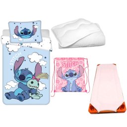 Disney Lilo és Stitch, A csillagkutya Clouds Paradise gyerek, ovis ágyneműhuzat, derékalj, tornazsák és paplan/párna szett 100x135 cm 40x60 cm