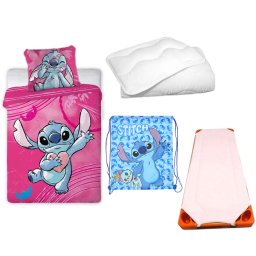 Disney Lilo és Stitch, A csillagkutya Heartbeat Scrump gyerek, ovis ágyneműhuzat, derékalj, tornazsák és paplan/párna szett 100x135 cm 40x60 cm