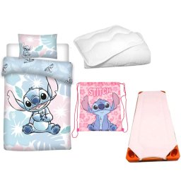 Disney Lilo és Stitch, A csillagkutya Pastel Pink Paradise gyerek, ovis ágyneműhuzat, derékalj, tornazsák és paplan/párna szett 100x135 cm 40x60 cm