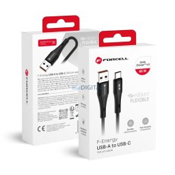 FORCELL F-ENERGY C342 kábel USB-A Type-C QC4.0 3A 66W szilikon 1 m fekete