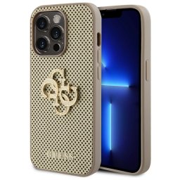 Guess PU Perforated 4G Glitter Metal Logo iPhone 15 Pro hátlap tok, arany
