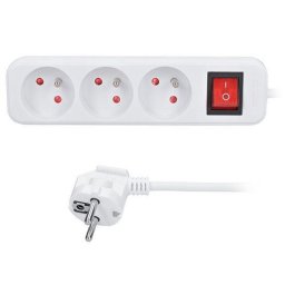 Solight hosszabbító 3m, 3 aljzat, kapcsoló, 16A/3680W, PVC, fehér