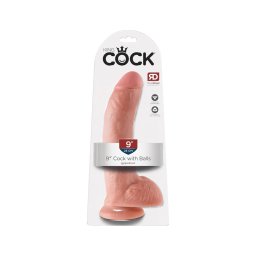 King Cock 9 - nagy tapadókorongos, herés dildó (23 cm, testszínű)
