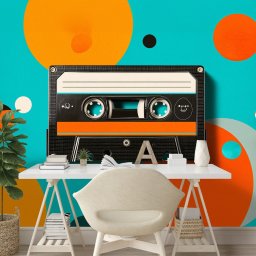 Öntapadó fotótapéta retro kazetta színes körökön