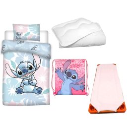 Disney Lilo és Stitch, A csillagkutya Pastel Pink Planet gyerek, ovis ágyneműhuzat, derékalj, tornazsák és paplan/párna szett 100x135 cm 40x60 cm