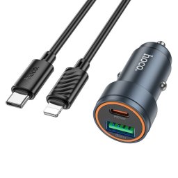 Autótöltő Hoco USB-A + USB C QC3.0 PD 30W + kábel USB C - Lightning Z57A fekete