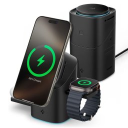 Spigen EF223MS vezeték nélküli wireless gyorstöltő, MagSafe, 3in1, Qi2, 15W, fekete (Apple Watch / Airpods / iPhone)
