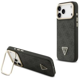 Tojás Guess 4G PU háromszög logó & állvány kamera Magsafe iPhone 17 Pro Max-hoz fekete