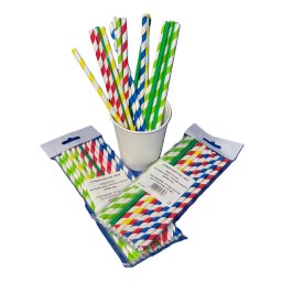 Szívószál papír 6 x 200 mm 25 db/csomag vegyes csíkos