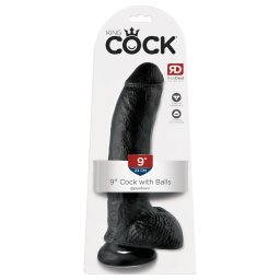 King Cock 9 - nagy tapadókorongos, herés dildó (23 cm, fekete)
