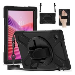 Defender műanyag telefonvédő (ütésállóság, kitámasztó, 360° + kézpánt, vállpánt) FEKETE Lenovo Tab 10.1 (TB-311FU)