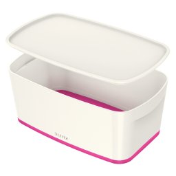 LEITZ MyBox tárolódoboz fedővel, S méret, fehér/rózsaszín, fehér-rózsaszín