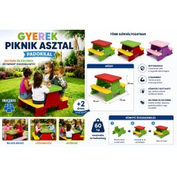 Gyerek Piknik Asztal Padokkal - Beltéri és Kültéri Kerti Asztal 2 Éves Kortól