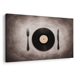 Kép vinyl lemez evőeszközökkel