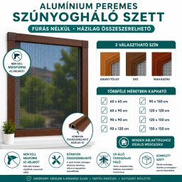 Alumínium PEREMES szúnyogháló FAMINTÁS akár redőny alá is 150 x 150cm-es hálóval