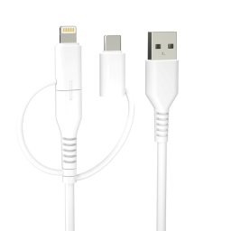 Forever Recycling kábel 3w1 1,5m 2,4A USB-A -USB-C+ microUSB + Lightning KR3W1-00 fehér
