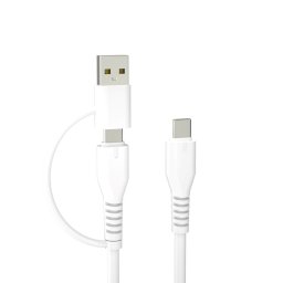 Forever Recycling kábel 2w1 1,5m 3A USB-C - USB-C + USB-A KR2W1-00 fehér