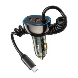 BWOO CC96C 30W PD autós töltő 1x USB-C 1x USB port USB-C kábellel szürke