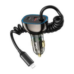 BWOO CC96L 30W PD autós töltő 1x USB-C 1x USB port Lighning kábellel szürke