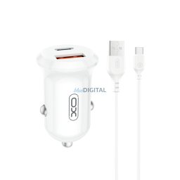 XO autós töltő CC69 PD 30W QC 1x USB 1x USB-C fehér + kábel USB - USB-C