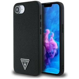 Guess HC MagSafe texturált PU háromszög logós tok iPhone 16e, fekete