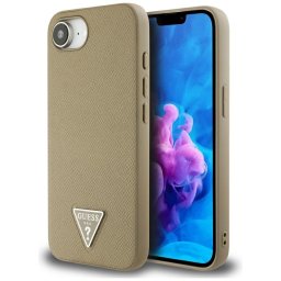 Guess HC MagSafe, szemcsés PU, háromszög logós tok iPhone 16e, barna