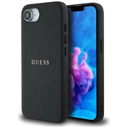 Guess HC MagSafe PU texturált aranygyűrűs tok iPhone 16e, fekete