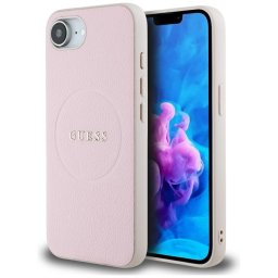 Guess HC MagSafe PU texturált aranygyűrűs tok iPhone 16e, rózsaszín