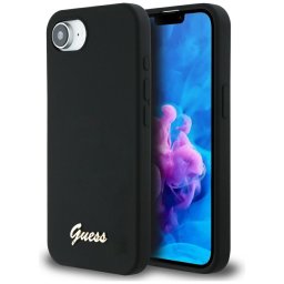 Guess HC szilikon betűs, fém logós tok iPhone 16e, fekete