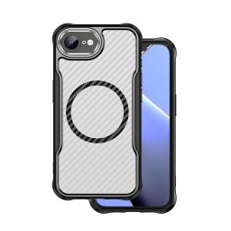 iPhone 16 Pro (6.3") ütésálló hátlap tok, magsafe, kamera védelem, PC / TPU tok, fekete, carbon mintás, Defender Carbon Mag
